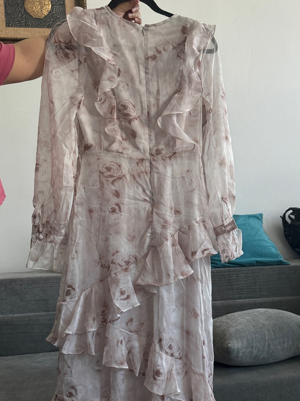 Romantic Floral Ruffle Maxi Dress in Light Beige - Picture 7 of 8